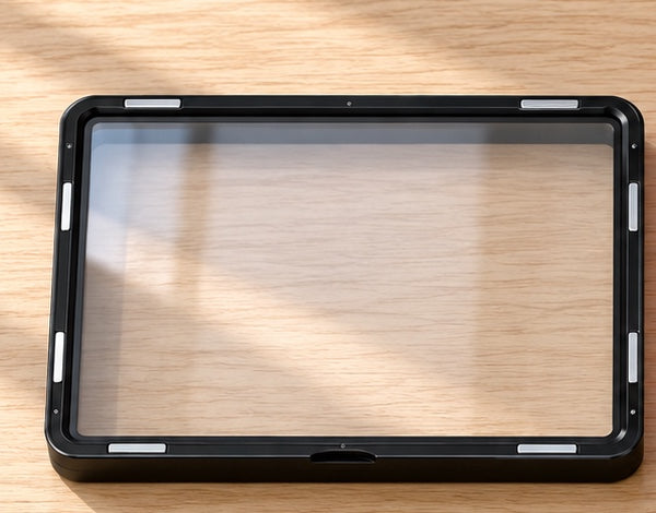 Kuro (Black) Hikari Display Case, front view on a warm oak surface.