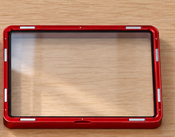 Akane (Red) Hikari Display Case, front view on a warm oak surface.