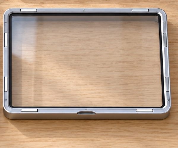 Gin (Silver) Hikari Display Case, front view on a warm oak surface.