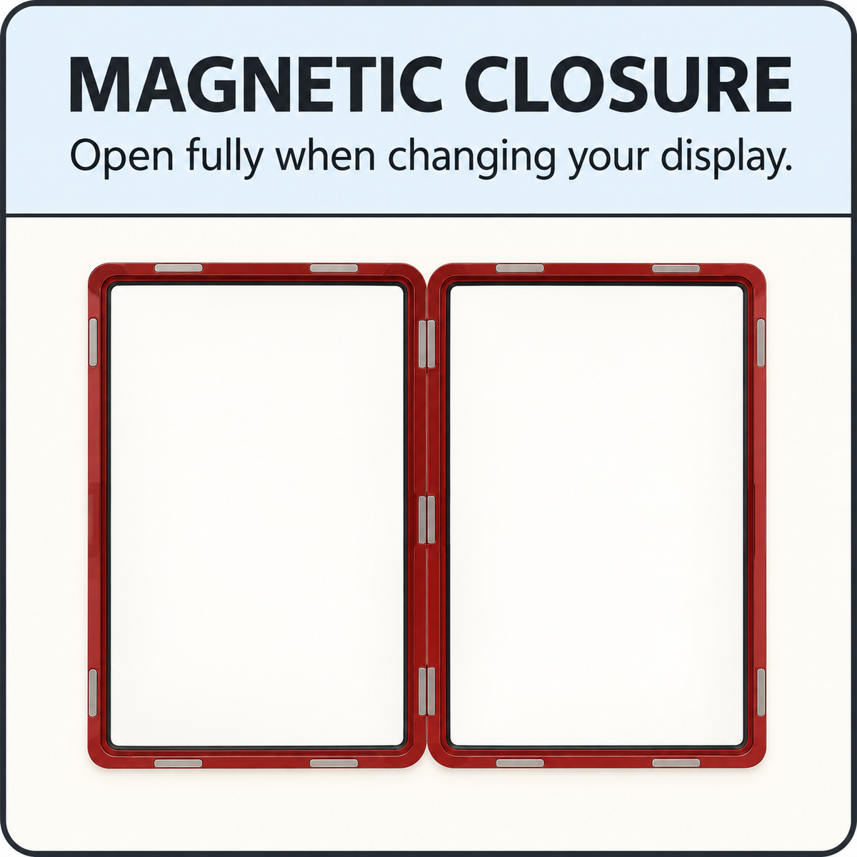 Hikari Display Case detail: Akane (Red) case open to show the magnetic closure.